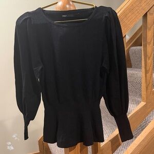 Only Black Puff Sleeve Peplum Top